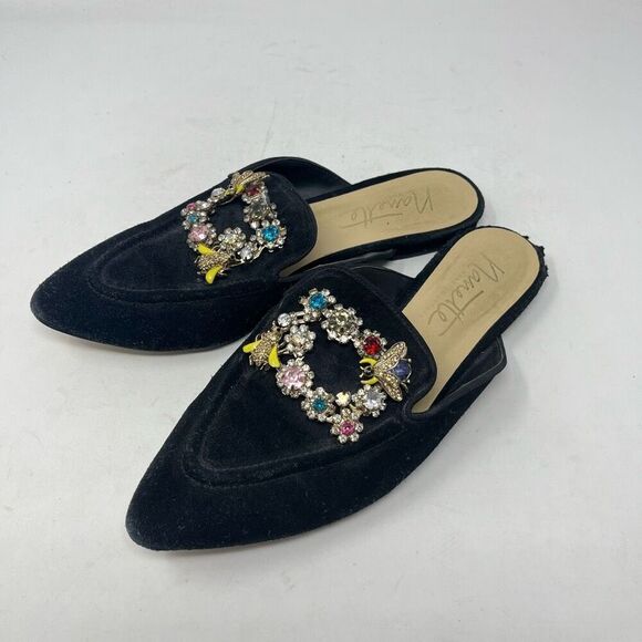 Nanette Lepore Mules Embellished Rhinestones Pointed Toe Black Womens Size 6.5 - Picture 1 of 8